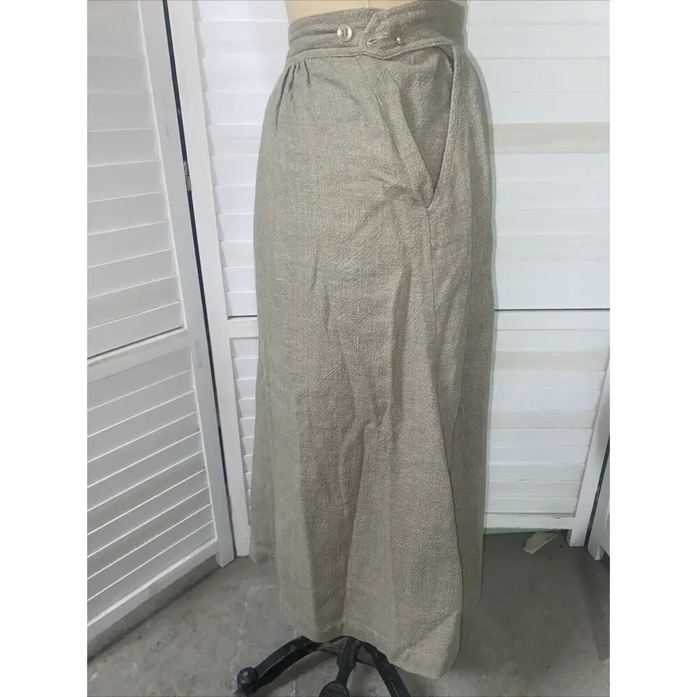 Vintage 60s Sangam Imports Midi A Line Skirt Khaki Cotton Sz Small - Picture 2 of 11